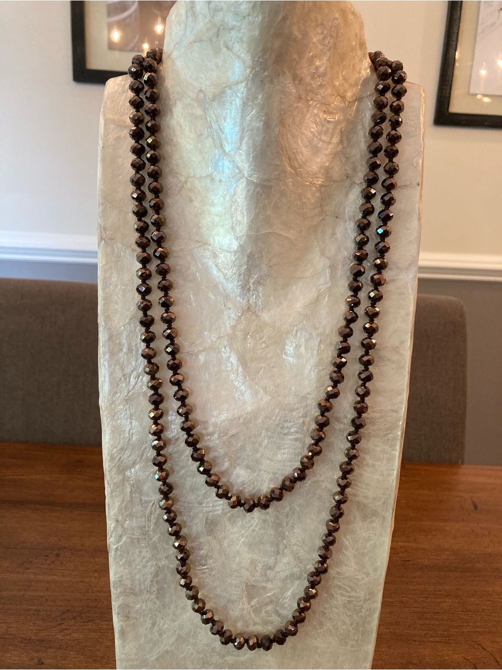Brown Faceted Beaded Long knotted Necklace 56”